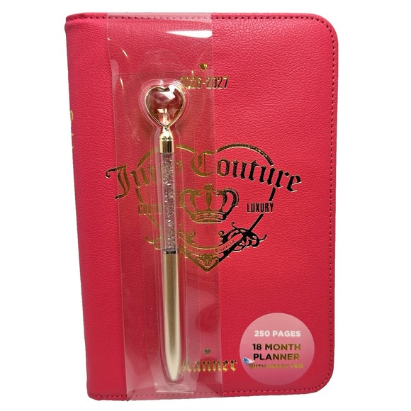Juicy Couture Handbags - Juicy Couture 2026-2027 Zip Planner Journal Pink Heart Pen 18 Month New